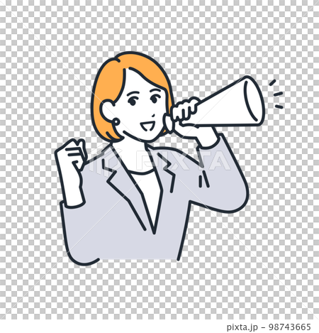 Simple vector illustration material of a business woman cheering with a megaphone 98743665