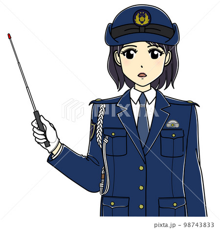 指示棒を持つ女性警察官（上半身・真面目） 98743833