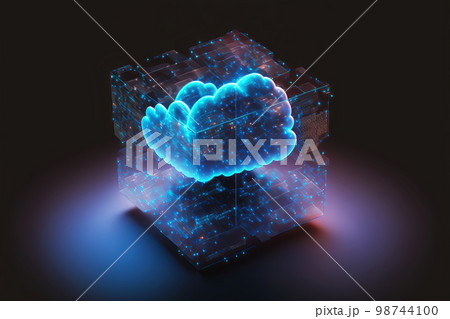 Cloud computing Data Base Technology concept with glowing neon structures on a dark background. Generative AI illustration Cloud computing Data Base Technology concept with glowing neon structures on a dark background. Generative AI illustration 98744100