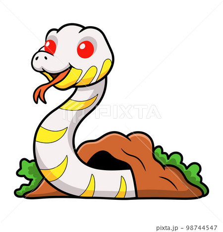 Cute albino mangrove snake cartoon out from hole Cute albino mangrove snake cartoon out from hole 98744547