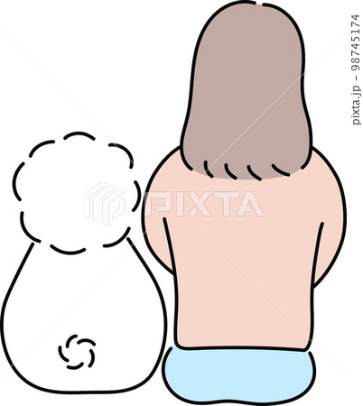 座っている後姿の女性と犬 座っている後姿の女性と犬 98745174