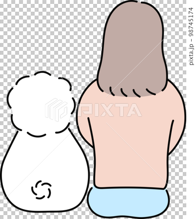 座っている後姿の女性と犬 座っている後姿の女性と犬 98745174