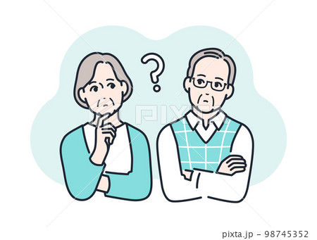 疑問に思う老夫婦のシンプルなベクターイラスト素材 98745352