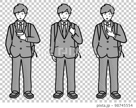 身穿西裝外套制服背著背包上學的高中男生全身插畫套裝 灰色 身穿西裝外套制服背著背包上學的高中男生全身插畫套裝 灰色 98745554