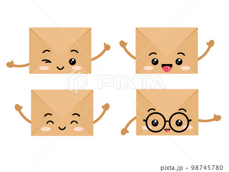 Craft envelopes cute kawaii character with arms set. Craft envelopes cute kawaii character with arms set. 98745780