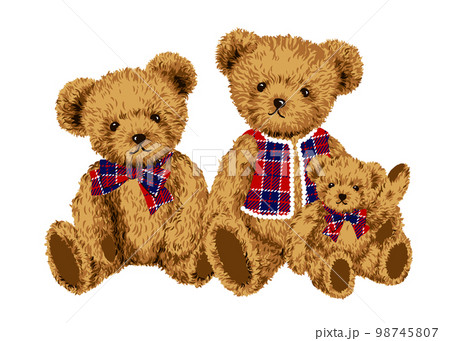 デザイン素材 親子のくまのぬいぐるみのイラスト 赤いリボン デザイン素材 親子のくまのぬいぐるみのイラスト 赤いリボン 98745807