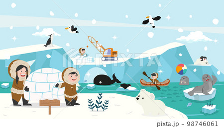 Eskimo with Artic animal of Iceberg background Eskimo with Artic animal of Iceberg background 98746061