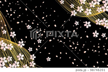 黒背景に金のラインと桜吹雪の組み合わせ 98746201