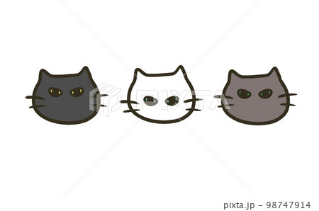 つり目な3匹の猫のイラスト（黒猫、白猫、ロシアンブルー） 98747914