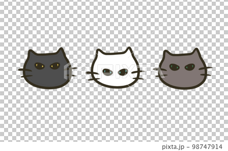 つり目な3匹の猫のイラスト（黒猫、白猫、ロシアンブルー） 98747914