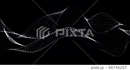 A wave of dynamic particles flows through the darkness. Vector abstract background. A beautiful wavy array of glowing dots. A wave of dynamic particles flows through the darkness. Vector abstract background. A beautiful wavy array of glowing dots. 98748207