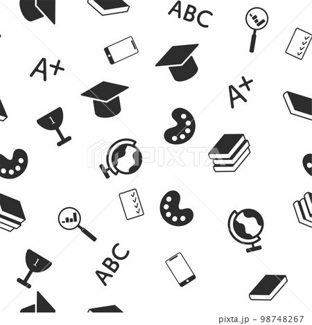 A pattern of black icons on the topic of education and science. A pattern of black icons on the topic of education and science. 98748267