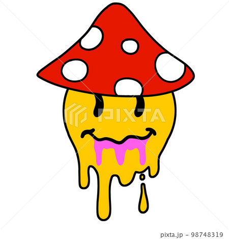 Acid smile face with brain. Melted rave and techno symbol of 90s. 98748319