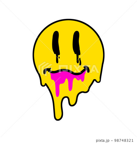 Acid smile face. Psychedelic symbol of rave and techno. Funny sticker for crazy print. Acid smile face. Psychedelic symbol of rave and techno. Funny sticker for crazy print. 98748321