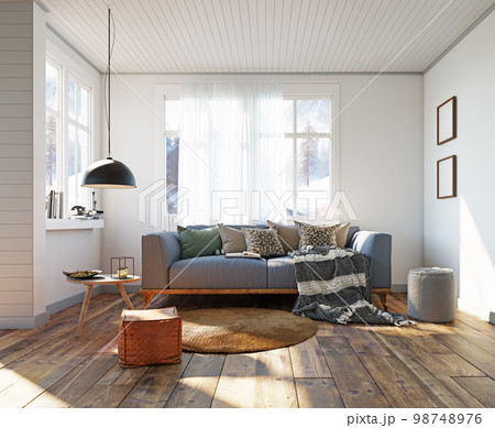 Comfortable sofa in scandinavian modern living room 98748976