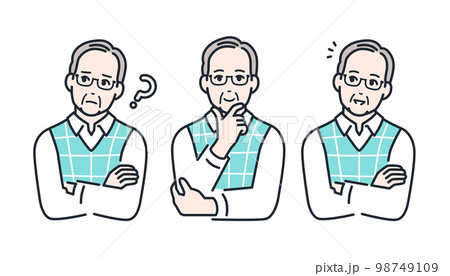 悩みを解決したシニア男性のシンプルなベクターイラストセット素材 98749109