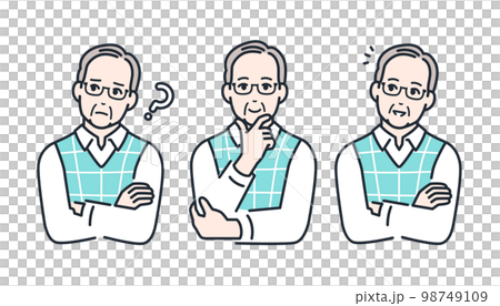 悩みを解決したシニア男性のシンプルなベクターイラストセット素材 98749109
