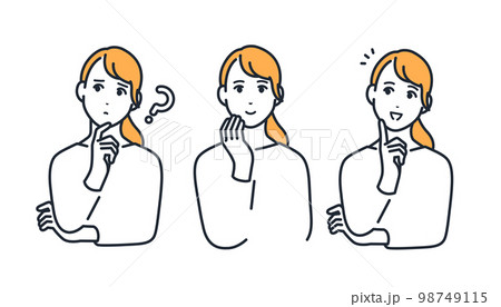 悩みを解決した若い女性のシンプルなベクターイラストセット素材 悩みを解決した若い女性のシンプルなベクターイラストセット素材 98749115