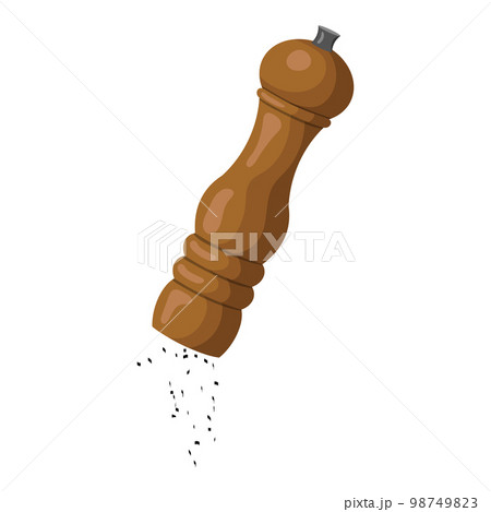 Wooden pepper mill, black pepper. vector illustration on white background 98749823