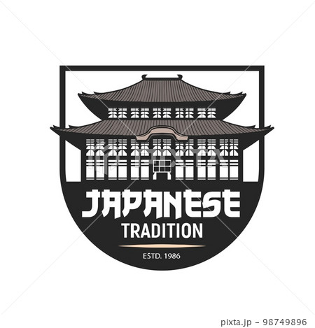 Japanese temple icon. Asian journey retro vector badge or vintage emblem, Buddhism or Shinto religion temple, palace, monastery or nunnery pagoda building, Japan travel architecture attraction sign Japanese temple icon. Asian journey retro vector badge or vintage emblem, Buddhism or Shinto religion temple, palace, monastery or nunnery pagoda building, Japan travel architecture attraction sign 98749896
