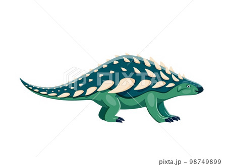 Cartoon Nodosaurus dinosaur character. Extinct armored reptile or lizard, ancient wildlife animal. Prehistoric creature, isolated herbivore dinosaur vector funny personage with spine spikes 98749899