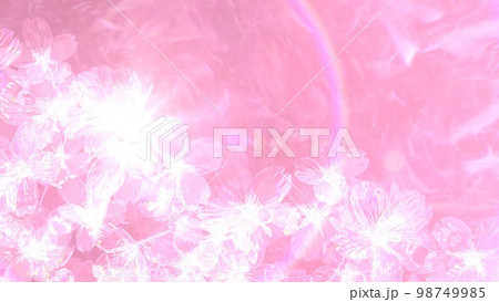 白い桜のシルエットの春イメージとハロ　虹のリング　淡い色合いの背景　壁紙(3DCGイメージ) 98749985