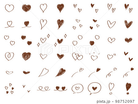 使いやすい手描きのハートセット　かわいい  ブラウン 98752097