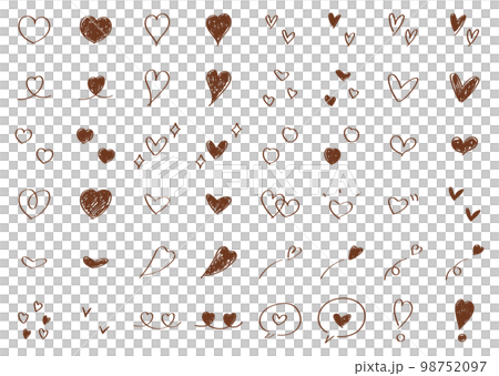 使いやすい手描きのハートセット　かわいい  ブラウン 98752097