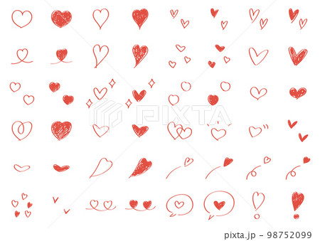 使いやすい手描きのハートセット　かわいい 赤 98752099
