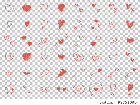 使いやすい手描きのハートセット　かわいい 赤 98752099