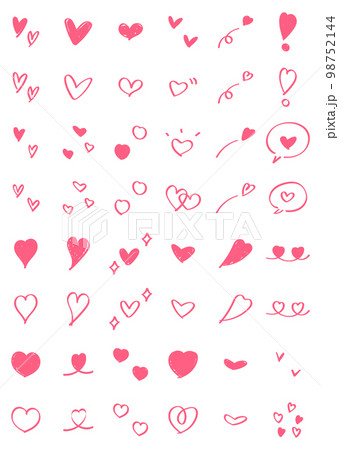 使いやすい手描きのハートセット　かわいい  ピンク 98752144