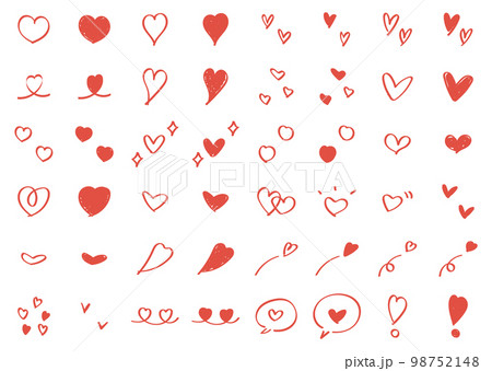 使いやすい手描きのハートセット　かわいい 赤 98752148