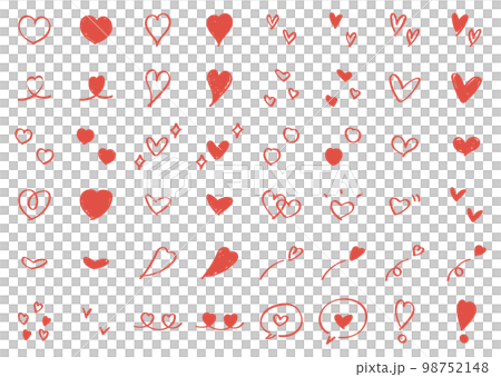 使いやすい手描きのハートセット　かわいい 赤 98752148