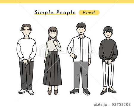 シンプルな男女のポジティブな立ち姿セット　イラスト素材 98753308
