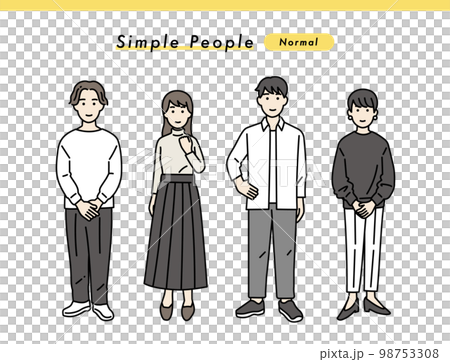 シンプルな男女のポジティブな立ち姿セット　イラスト素材 98753308
