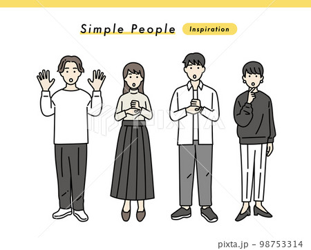 シンプルな男女のポジティブな立ち姿セット イラスト素材 シンプルな男女のポジティブな立ち姿セット イラスト素材 98753314