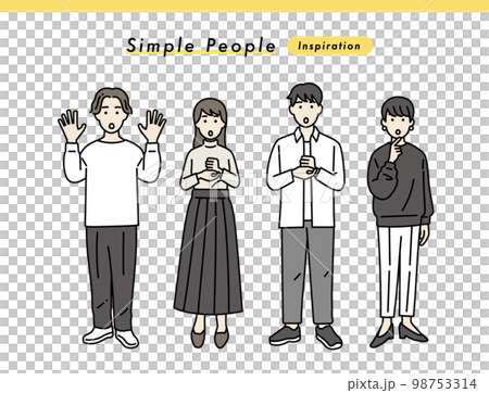 シンプルな男女のポジティブな立ち姿セット イラスト素材 シンプルな男女のポジティブな立ち姿セット イラスト素材 98753314