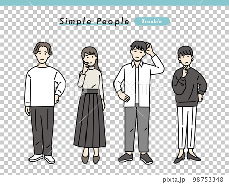 Simple male and female negative standing posture set illustration material 98753348