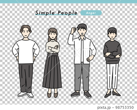 Simple male and female negative standing posture set illustration material 98753350