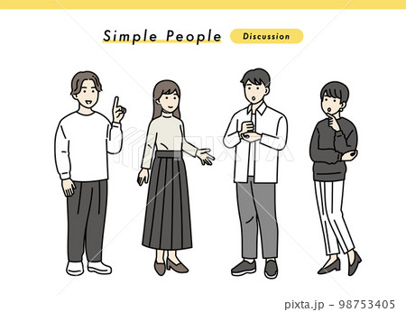 シンプルな男女のポジティブな立ち姿セット　イラスト素材 98753405