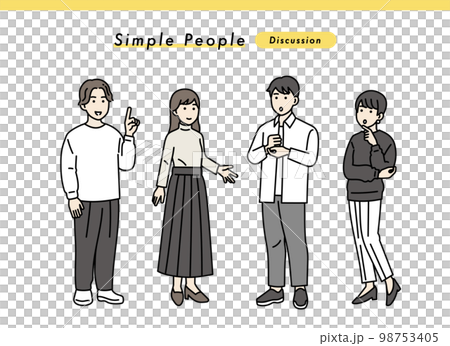 シンプルな男女のポジティブな立ち姿セット　イラスト素材 98753405
