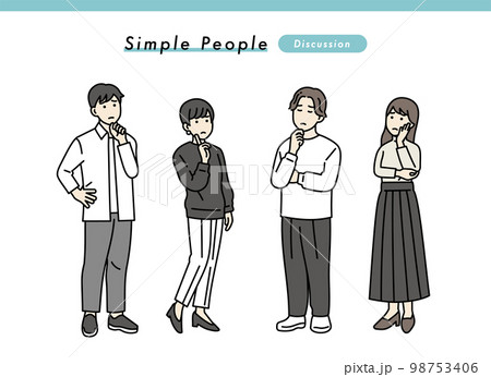 シンプルな男女のネガティブな立ち姿セット　イラスト素材 98753406