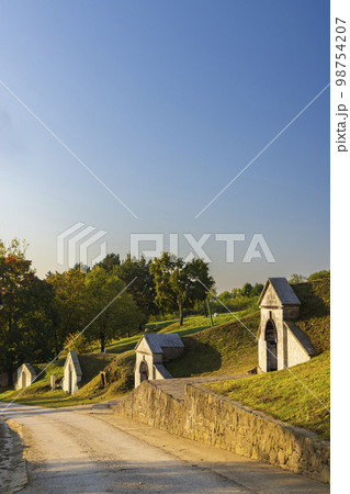 Traditional wine cellars in Tolcsva, Great Plain, North Hungary 98754207