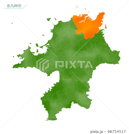 水彩風の地図　北九州市 98754517
