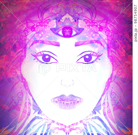 Woman with third eye, psychic supernatural senses Woman with third eye, psychic supernatural senses 98754907