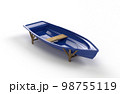A blue plastic fishing boat with a bench that stands on supports on a white background. 98755119