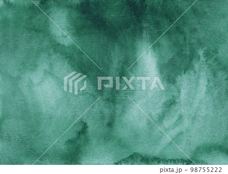 Watercolor deep sea green background painting. Aquarelle abstract emerald backdrop. Stains on paper. 98755222
