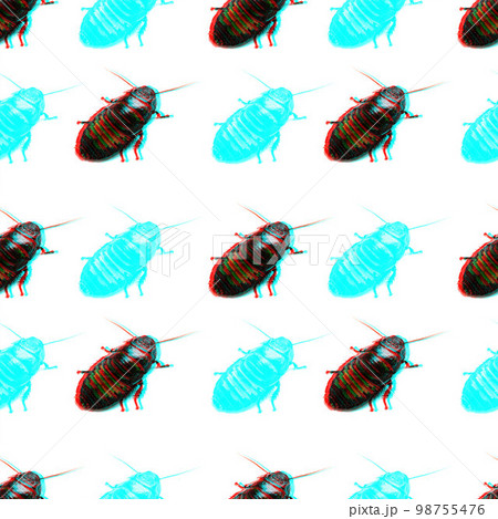 Huge madagascar hissing cockroach with glitch effect, seamless pattern 98755476