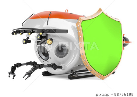 Bathyscaphe with shield, 3D rendering Bathyscaphe with shield, 3D rendering 98756199