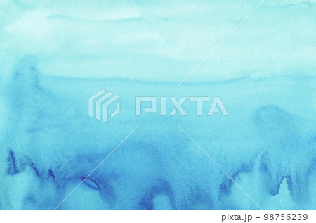 Watercolor light cyan blue background painting. Watercolour bright sky blue stains on paper. Watery texture. 98756239